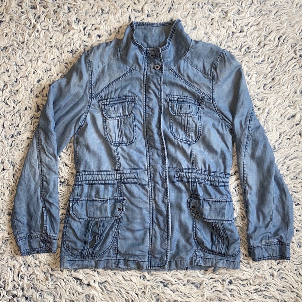 Moon & Meadow Lined Denim Medium Blue Zipper Jacket